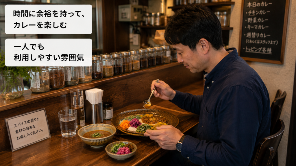 一人でスパイスカレーを楽しむ人のイメージ
